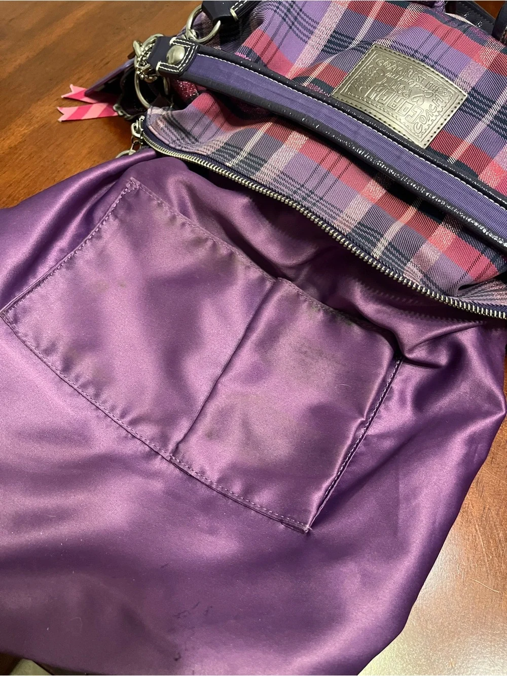 Coach poppy purple tartan plaid hobo shoulder bag charms Y2K vintage